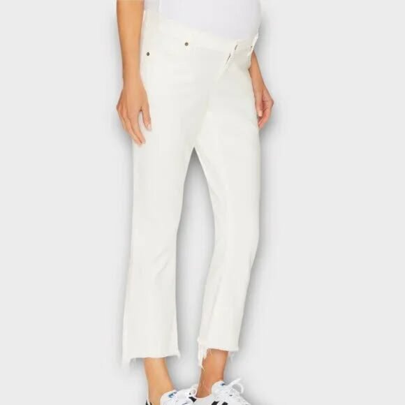 Hatch Straight Leg Raw Hem Cropped Maternity Jeans White - Picture 7 of 7
